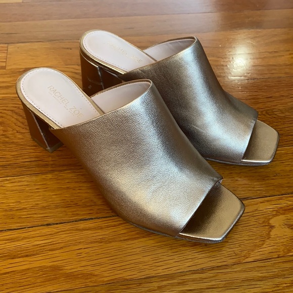 Rachel Zoe Gold Mika Metallic Leather Block Heel Mules women’s size 6.5 - Picture 2 of 16